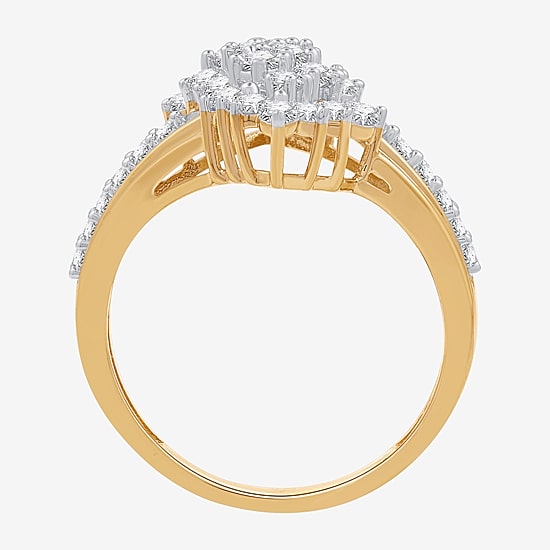(G, Si1-Si2) Womens 1 CT. T.W. Lab Grown White Diamond 14K Gold Over Silver Cluster Cocktail Ring