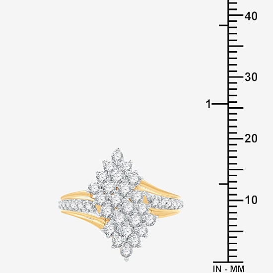 (G, Si1-Si2) Womens 1 CT. T.W. Lab Grown White Diamond 14K Gold Over Silver Cluster Cocktail Ring