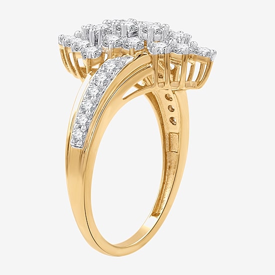 (G, Si1-Si2) Womens 1 CT. T.W. Lab Grown White Diamond 14K Gold Over Silver Cluster Cocktail Ring