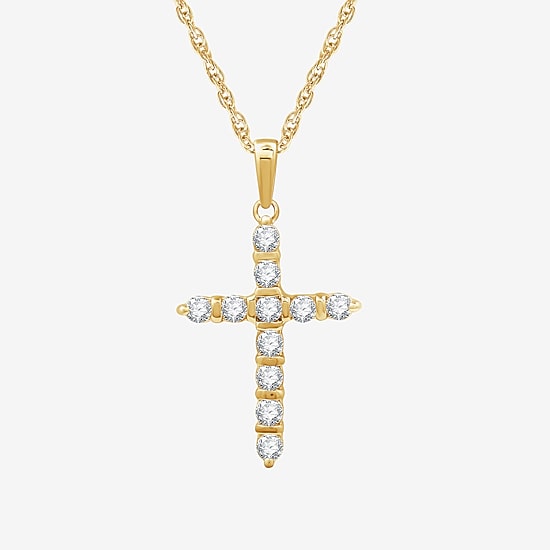 Cross (G, Si1-Si2) Womens 1/2 CT. T.W. Lab Grown White Diamond 14K Gold Over Silver Cross 18 Inch Pendant Necklace