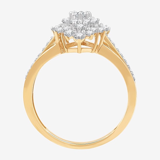 (G, Si1-Si2) Womens 3/4 CT. T.W. Lab Grown White Diamond 14K Gold Over Silver Cluster Cocktail Ring