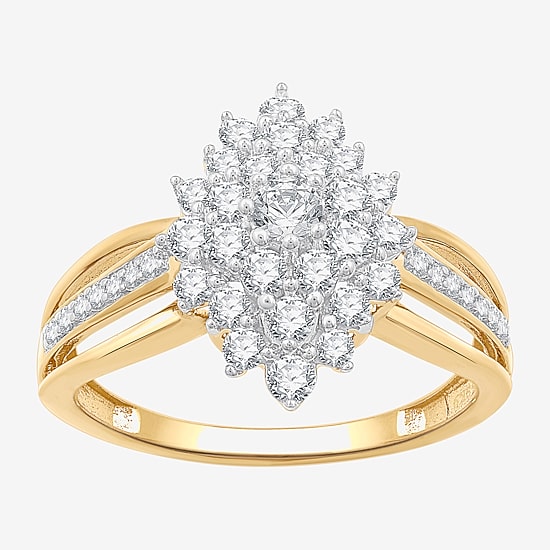 (G, Si1-Si2) Womens 3/4 CT. T.W. Lab Grown White Diamond 14K Gold Over Silver Cluster Cocktail Ring