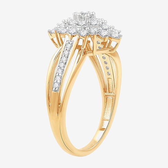 (G, Si1-Si2) Womens 3/4 CT. T.W. Lab Grown White Diamond 14K Gold Over Silver Cluster Cocktail Ring