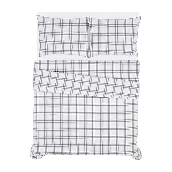 London Fog Grey Plaid Flannel Duvet Cover Set