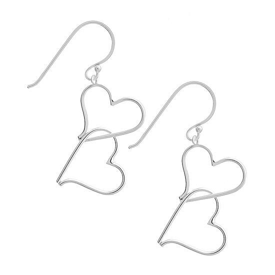 Silver Treasures Womens Sterling Silver Heart Hypoallergenic Drop Earrings