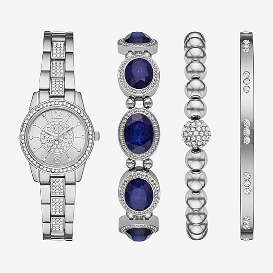 Ladies Sets Womens Crystal Accent Silver Tone 4-pc. Watch Boxed Set Fmdjset310