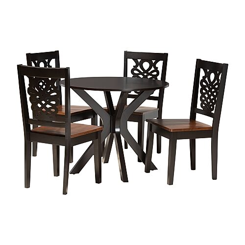 Liese Modern Two-Tone Dark Brown and Walnut Brown Finished Wood 5-PC Dining Set