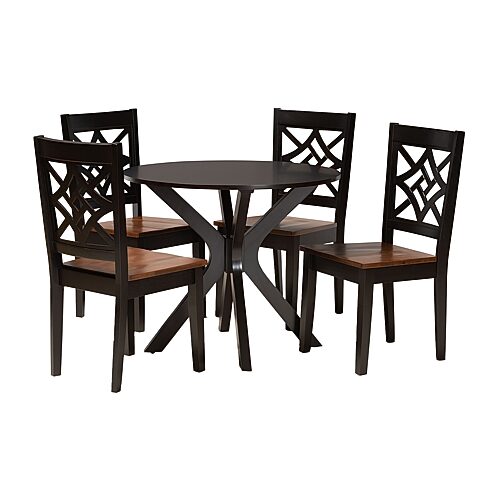 Miela-Dark Brown-5PC Dining Set Baxton Studio Miela Modern & Contemporary Dark Brown Finished Wood 5 Piece Dining Set