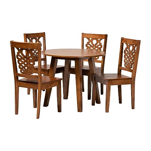 Mina-Walnut-5PC Dining Set Baxton Studio Mina Modern & Contemporary Transitional Wood Dining Set, Walnut Brown - 5 Piece