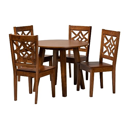 Rava Modern and Contemporary Walnut Brown Finished Wood 5-Piece Dining Set