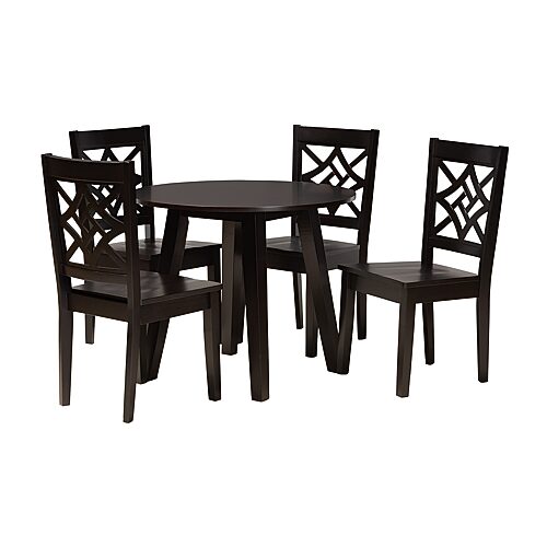 Rava-Dark Brown-5PC Dining Set Baxton Studio Rava Modern & Contemporary Dark Brown Finished Wood 5 Piece Dining Set