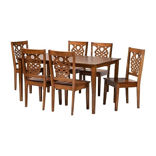 Luisa-Walnut-7PC Dining Set Baxton Studio Luisa Modern & Contemporary Transitional Walnut Brown Finished Wood Dining Set - 7 Piece