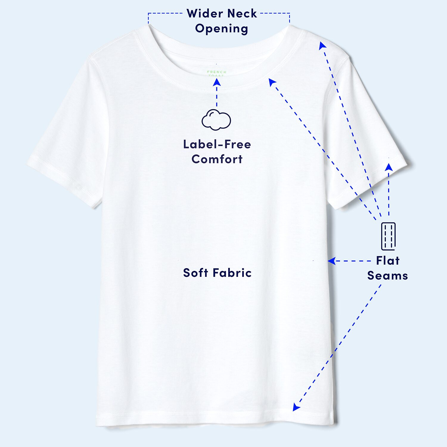 French Toast Little & Big Kid Unisex Easy-on + Easy-off Sensory Friendly Crew Neck Short Sleeve Adaptive T-Shirt