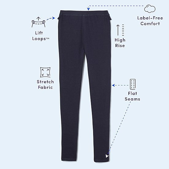 French Toast Little & Big Kid Girls Easy-on + Easy-off Sensory Friendly High Rise Full Length Leggings