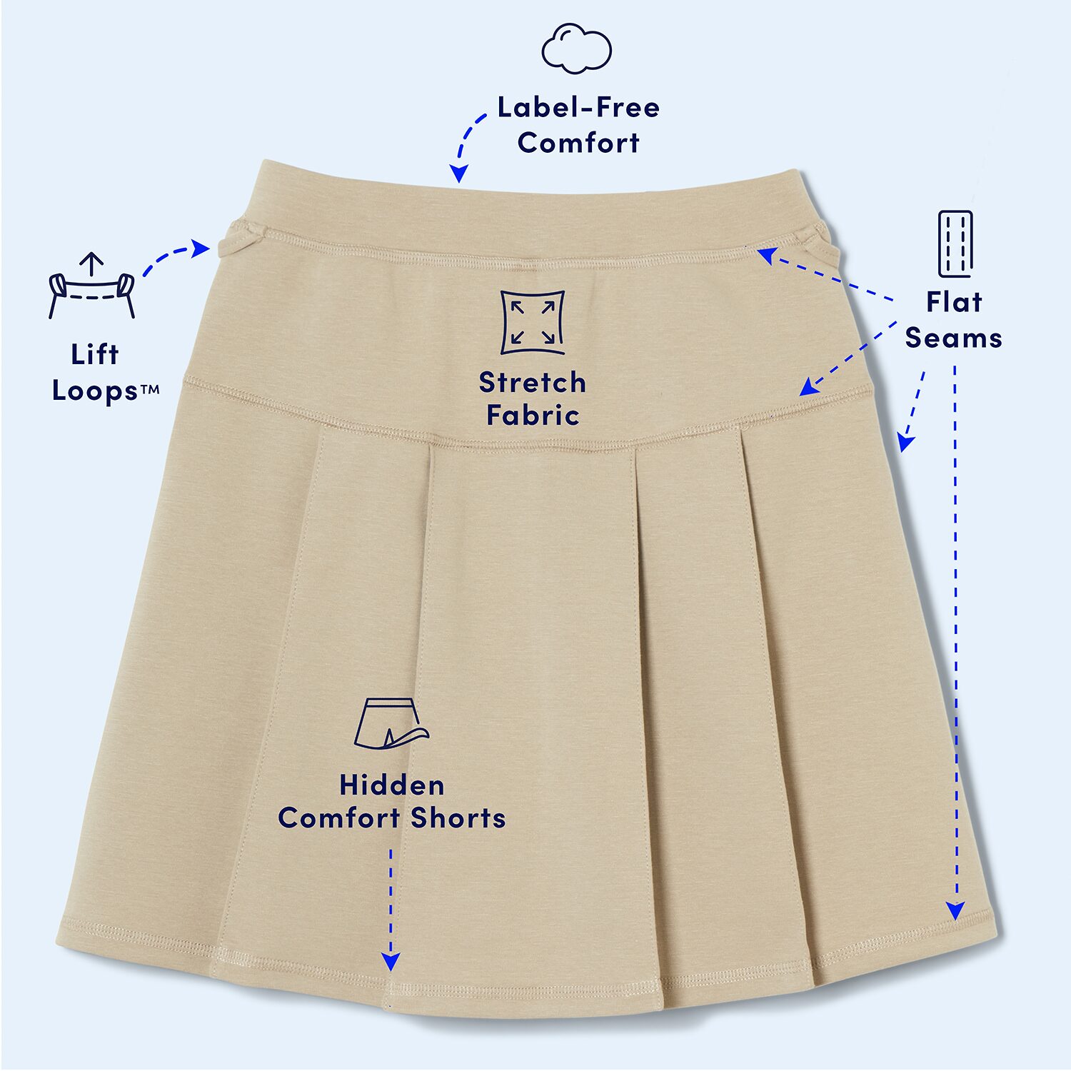 French Toast Little & Big Kid Girls STRETCH FABRIC Sensory Friendly High Rise Scooter Skirt