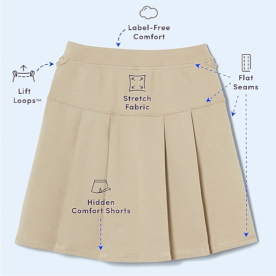 French Toast Little & Big Kid Girls Stretch Fabric Sensory Friendly High Rise Scooter Skirt