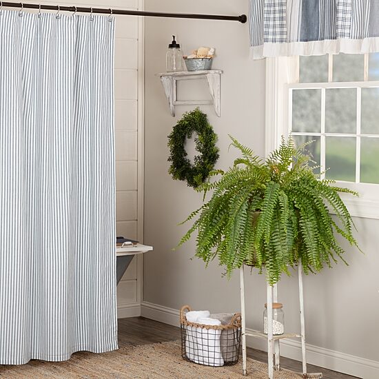 Vhc Brands Sawyer Mill Blue Ticking Shower Curtain