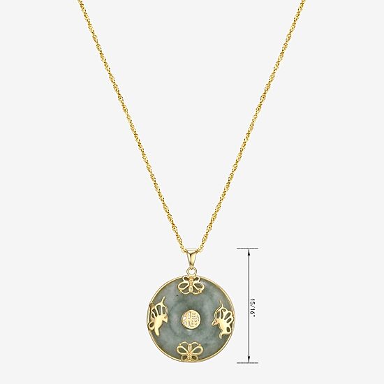 Good Fortune Womens Genuine Green Jade 18K Gold Over Silver Round 18 Inch Pendant Necklace