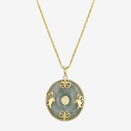 Good Fortune Womens Genuine Green Jade 18K Gold Over Silver Round 18 Inch Pendant Necklace