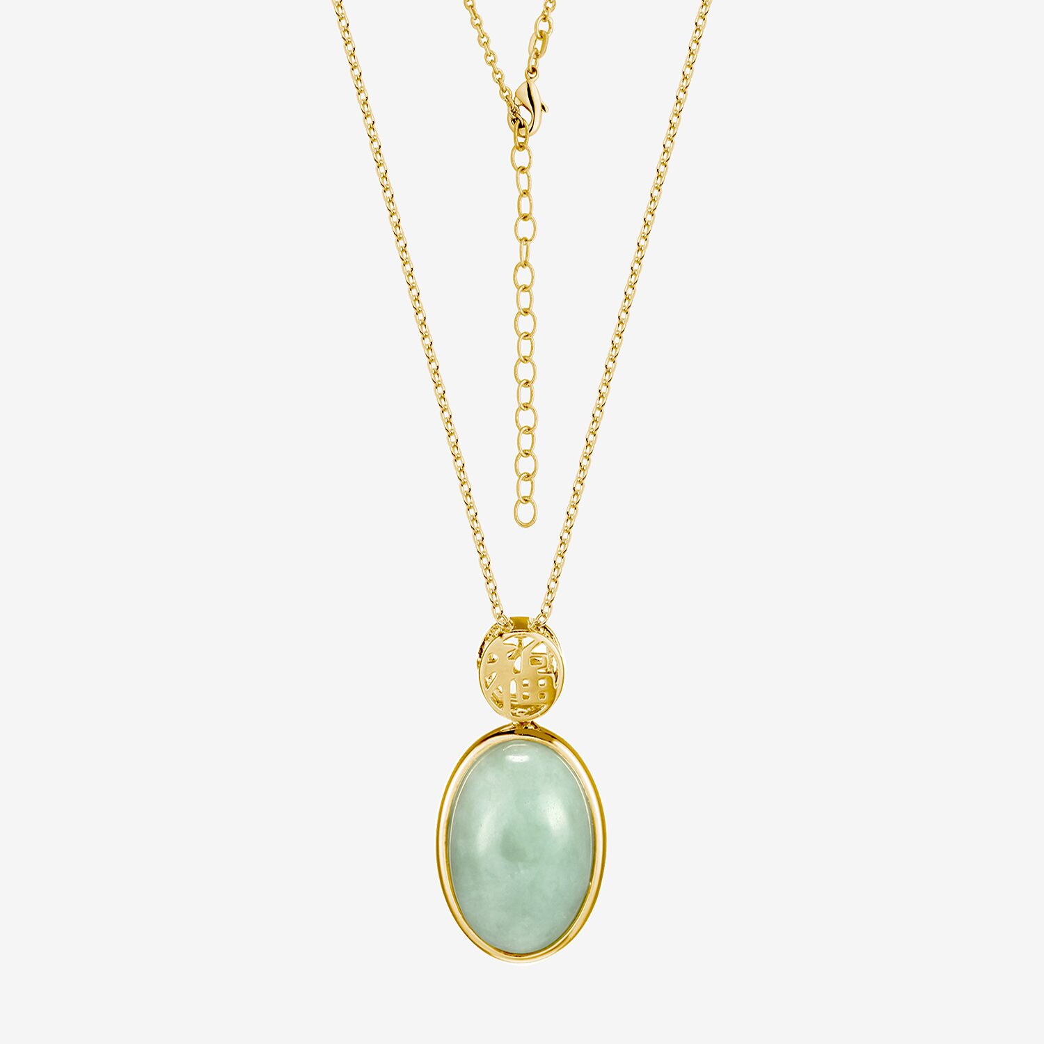 Good Fortune Womens Genuine Green Jade 18K Gold Over Silver Oval 18 Inch Pendant Necklace