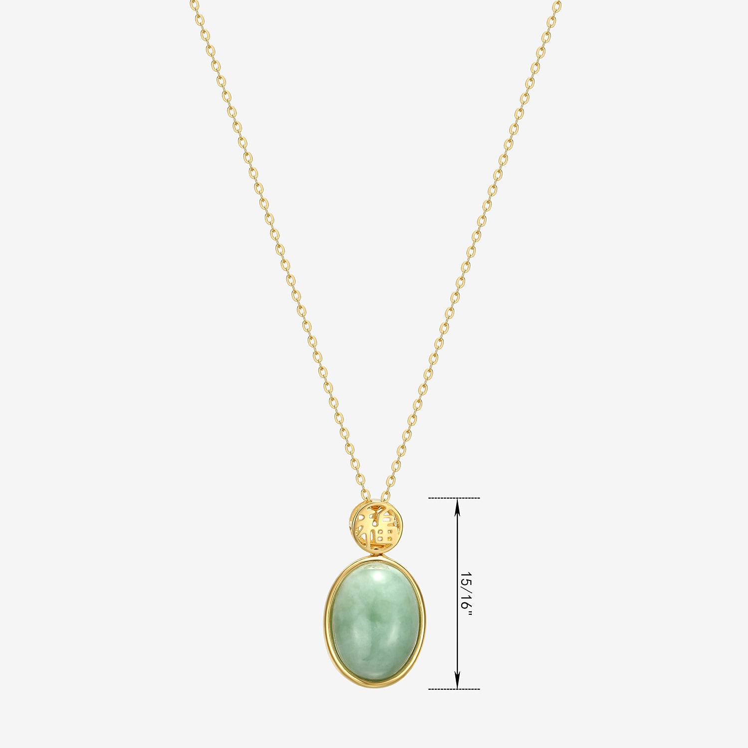 Good Fortune Womens Genuine Green Jade 18K Gold Over Silver Oval 18 Inch Pendant Necklace
