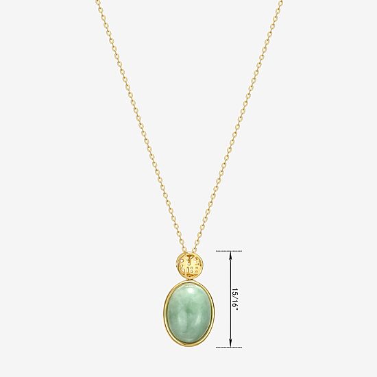 Good Fortune Womens Genuine Green Jade 18K Gold Over Silver Oval 18 Inch Pendant Necklace