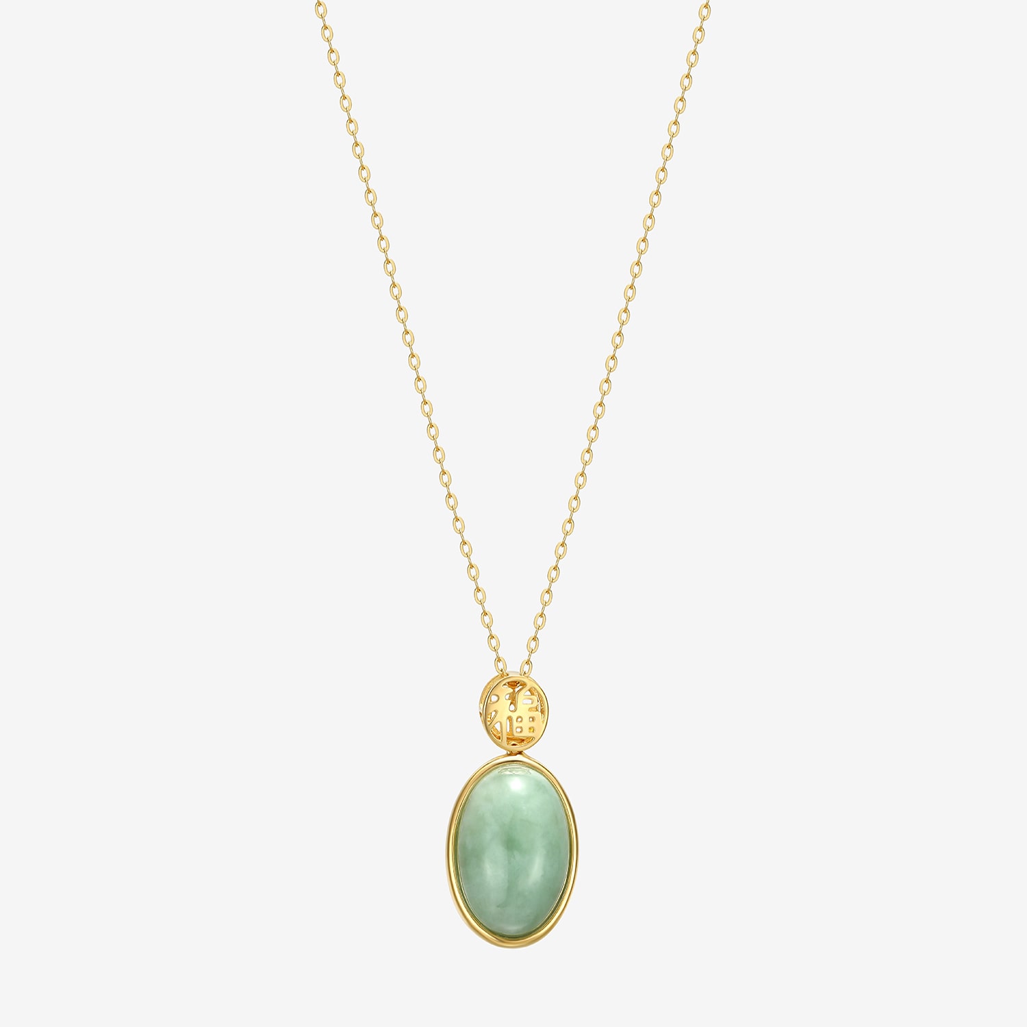 Good Fortune Womens Genuine Green Jade 18K Gold Over Silver Oval 18 Inch Pendant Necklace
