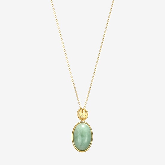 Good Fortune Womens Genuine Green Jade 18K Gold Over Silver Oval 18 Inch Pendant Necklace
