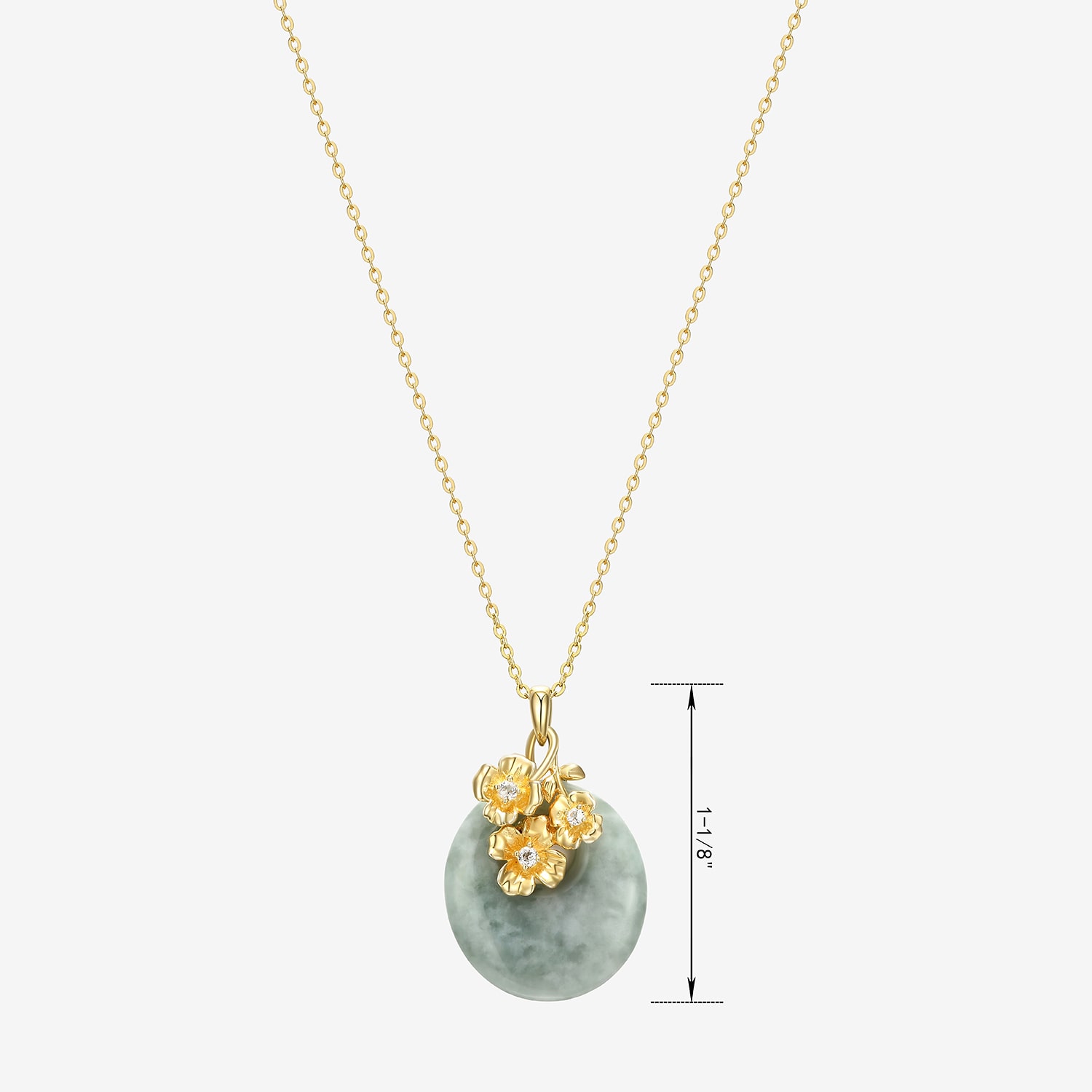 Womens Genuine Green Jade 18K Gold Over Silver Flower 18 Inch Pendant Necklace