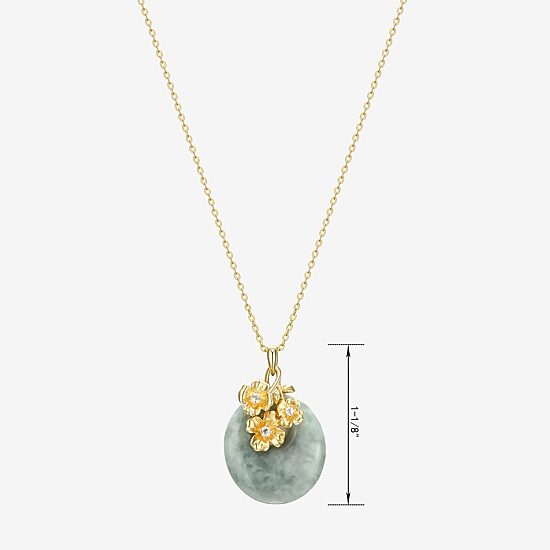 Womens Genuine Green Jade 18K Gold Over Silver Flower 18 Inch Pendant Necklace