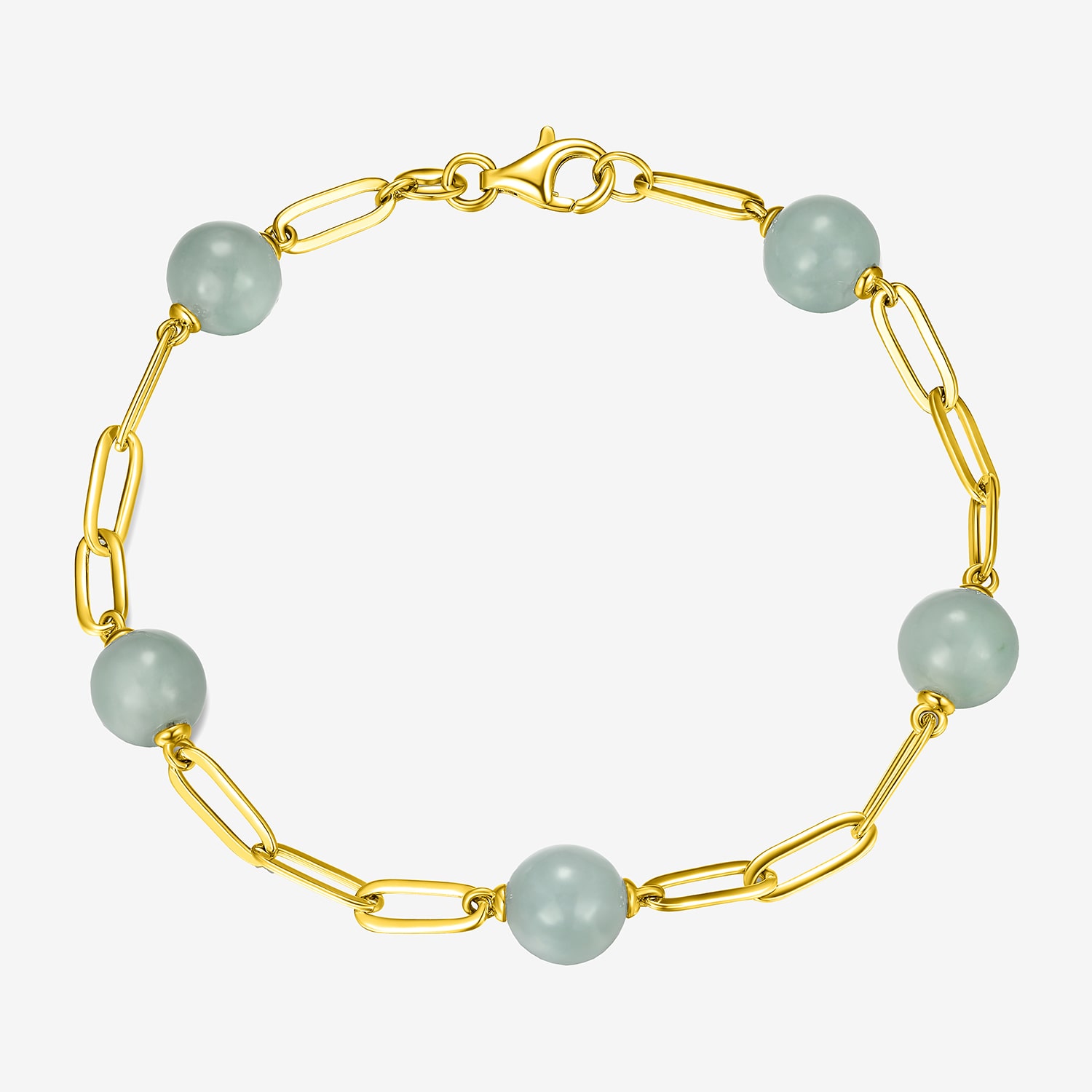 Womens Genuine Green Jade 18K Gold Over Silver Strand Bracelet