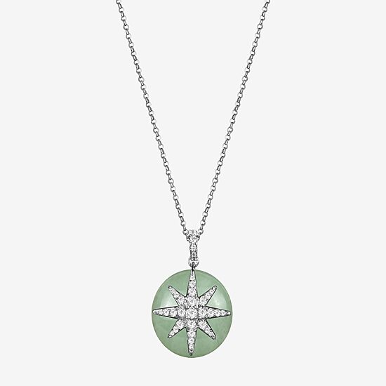 Good Fortune Womens Genuine Green Jade Sterling Silver Star 18 Inch Pendant Necklace