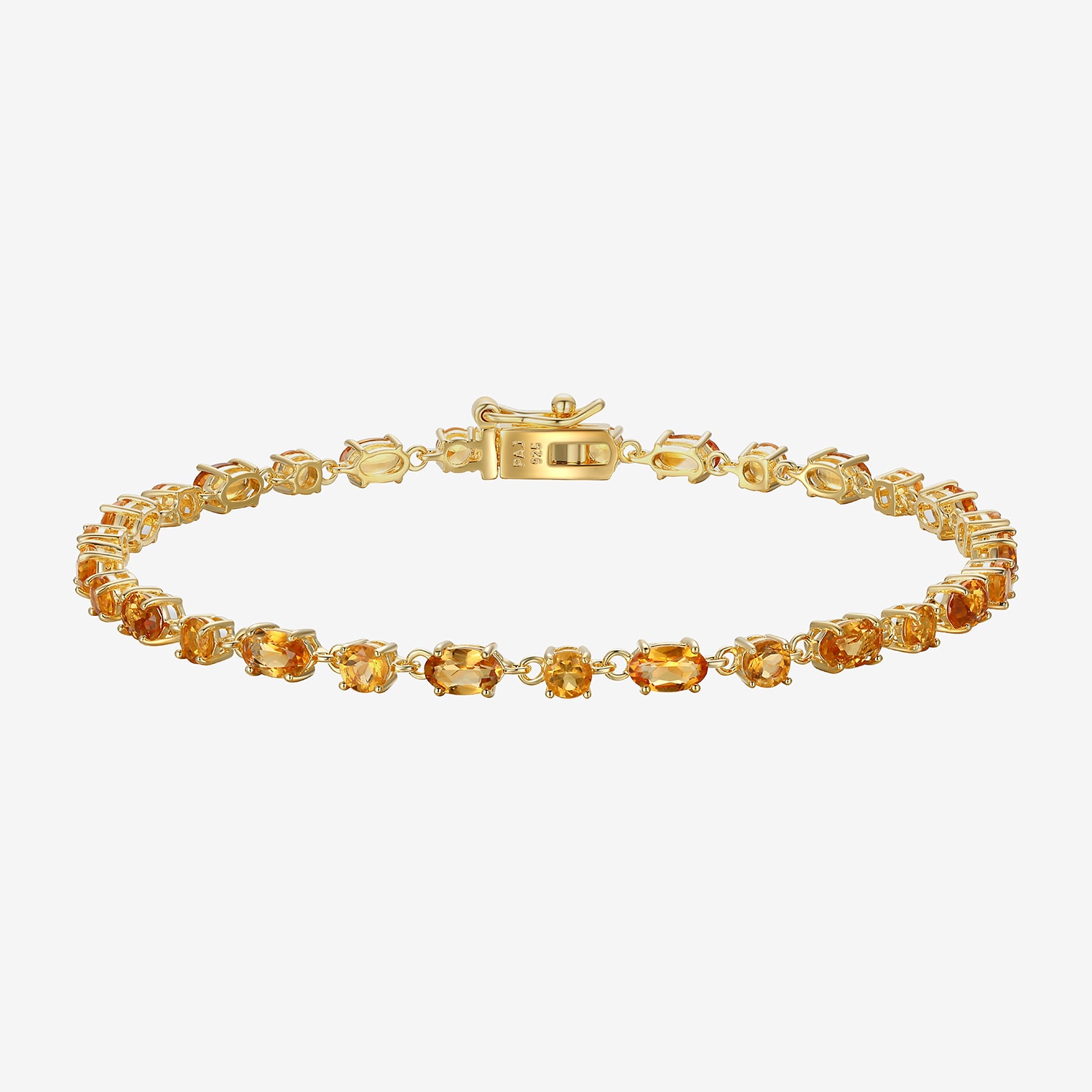 Womens Genuine Yellow Citrine 14K Gold Over Silver 7.25 Inch Tennis Bracelet