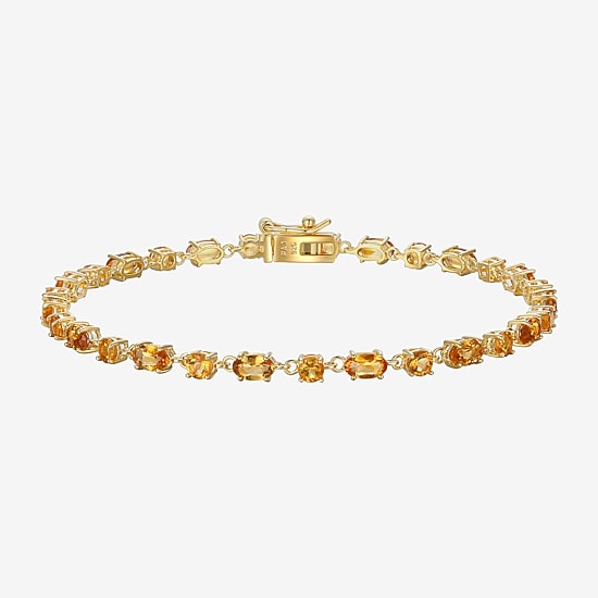 Womens Genuine Yellow Citrine 14K Gold Over Silver 7.25 Inch Tennis Bracelet