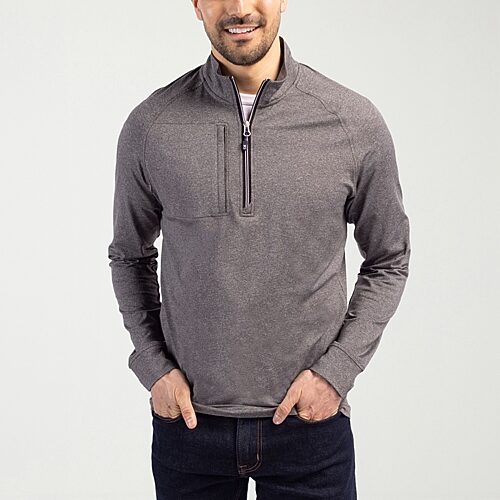 Cutter & Buck Men's Adapt Eco Knit Heather Quarter Zip Pullover - Black heather