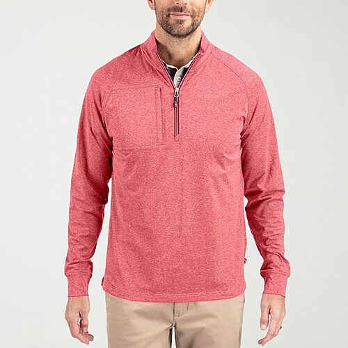 Cutter & Buck Men's Adapt Eco Knit Heather Quarter Zip Pullover - Cardinal red heather