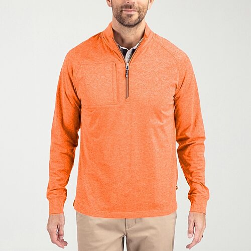 Cutter & Buck Men's Adapt Eco Knit Heather Quarter Zip Pullover - College orange heather