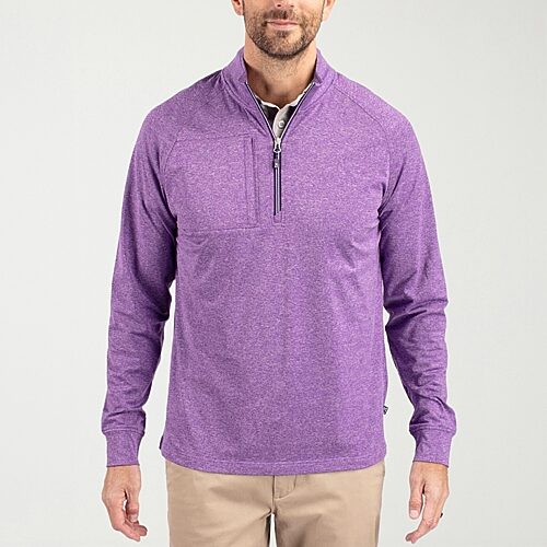 Cutter & Buck Men's Adapt Eco Knit Heather Quarter Zip Pullover - College purple heather