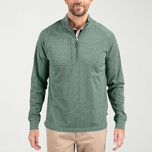 Cutter & Buck Men's Adapt Eco Knit Heather Quarter Zip Pullover - Hunter heather