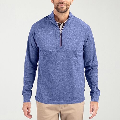 Cutter & Buck Men's Adapt Eco Knit Heather Quarter Zip Pullover - Tour blue heather