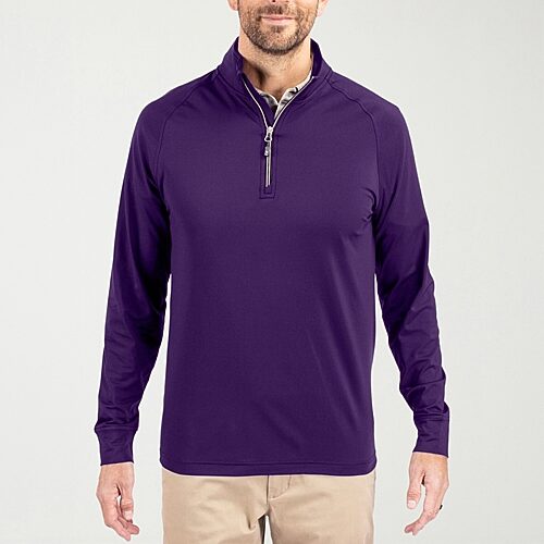 CUTTER & BUCK Mens Mock Neck Long Sleeve Quarter-Zip Pullover, X-large, Purple