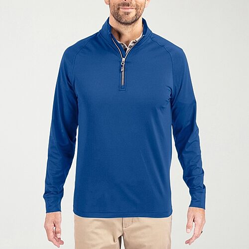 Cutter & Buck Adapt Eco Knit Stretch Recycled Mens Quarter Zip Pullover Jacket - Tour blue