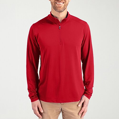 CUTTER & BUCK Mens Mock Neck Long Sleeve Quarter-Zip Pullover, Medium, Red