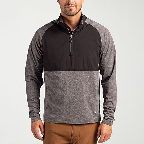 CUTTER & BUCK Mens Mock Neck Long Sleeve Quarter-Zip Pullover, Small, Black