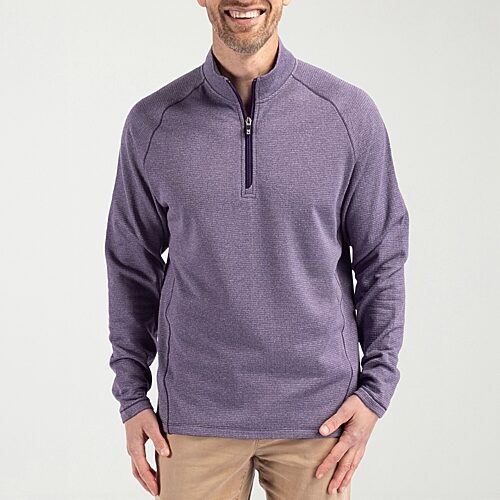 CUTTER & BUCK Mens Mock Neck Long Sleeve Quarter-Zip Pullover, 3x-large, Purple