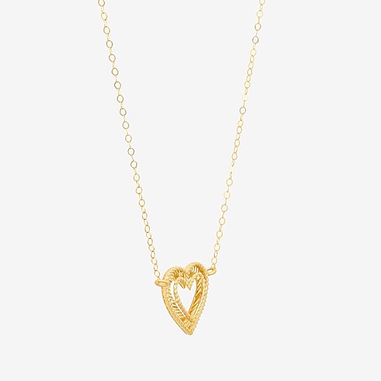 Womens 10K Gold Heart 16 Inch Pendant Necklace