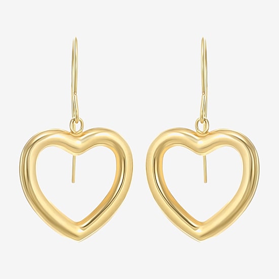 Womens 10K Gold Heart Drop Earrings