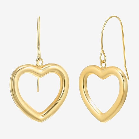 Womens 10K Gold Heart Drop Earrings