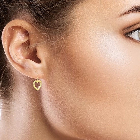 Womens 10K Gold Heart Drop Earrings
