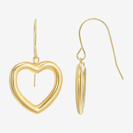 Womens 10K Gold Heart Drop Earrings